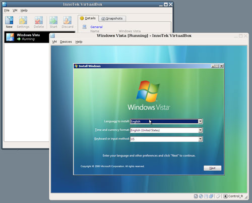 Vista chạy trong máy ảo trên Linux
